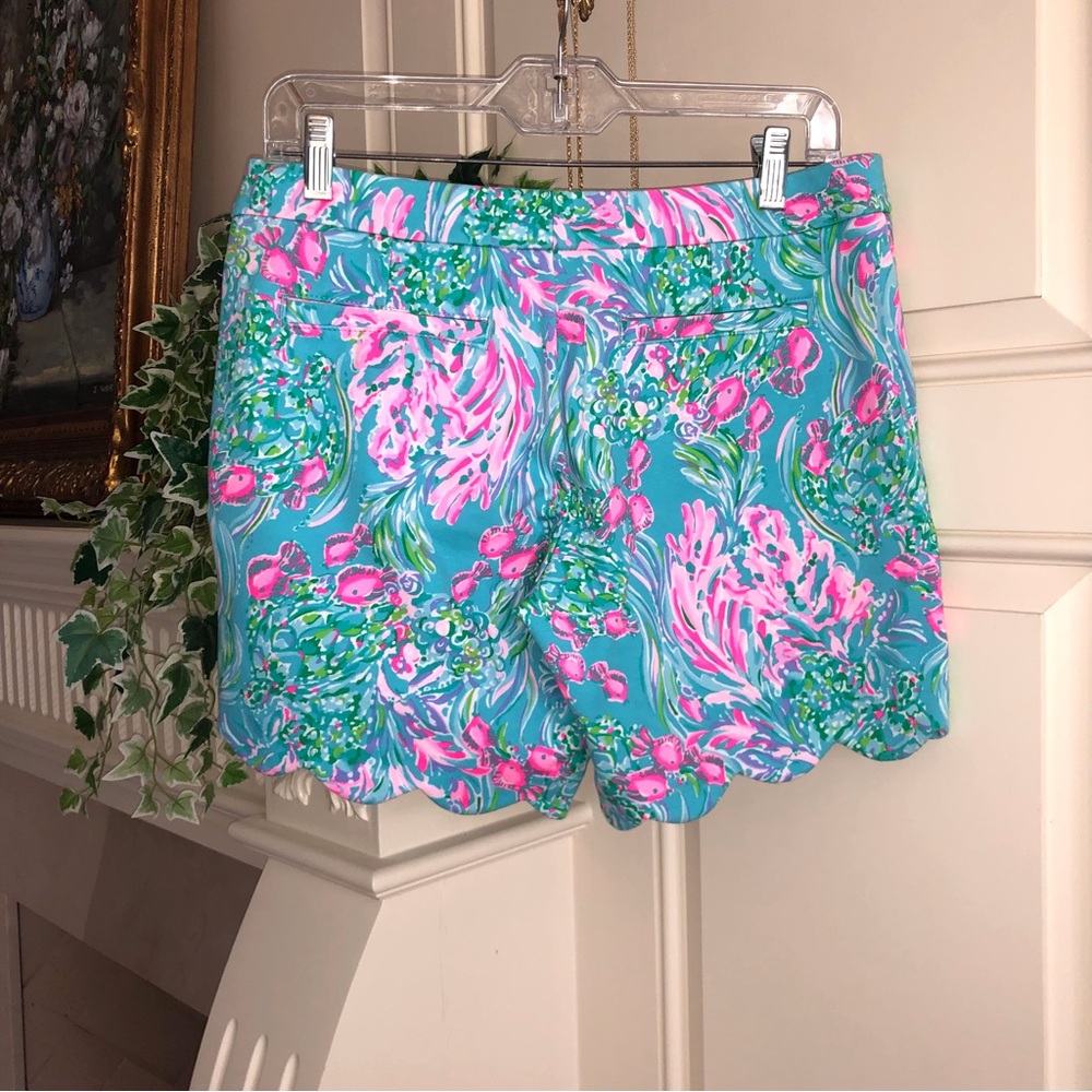 Lilly Pulitzer Teal Pink & Green Floral Scallop Hem Bermuda Shorts - Picture 2 of 11